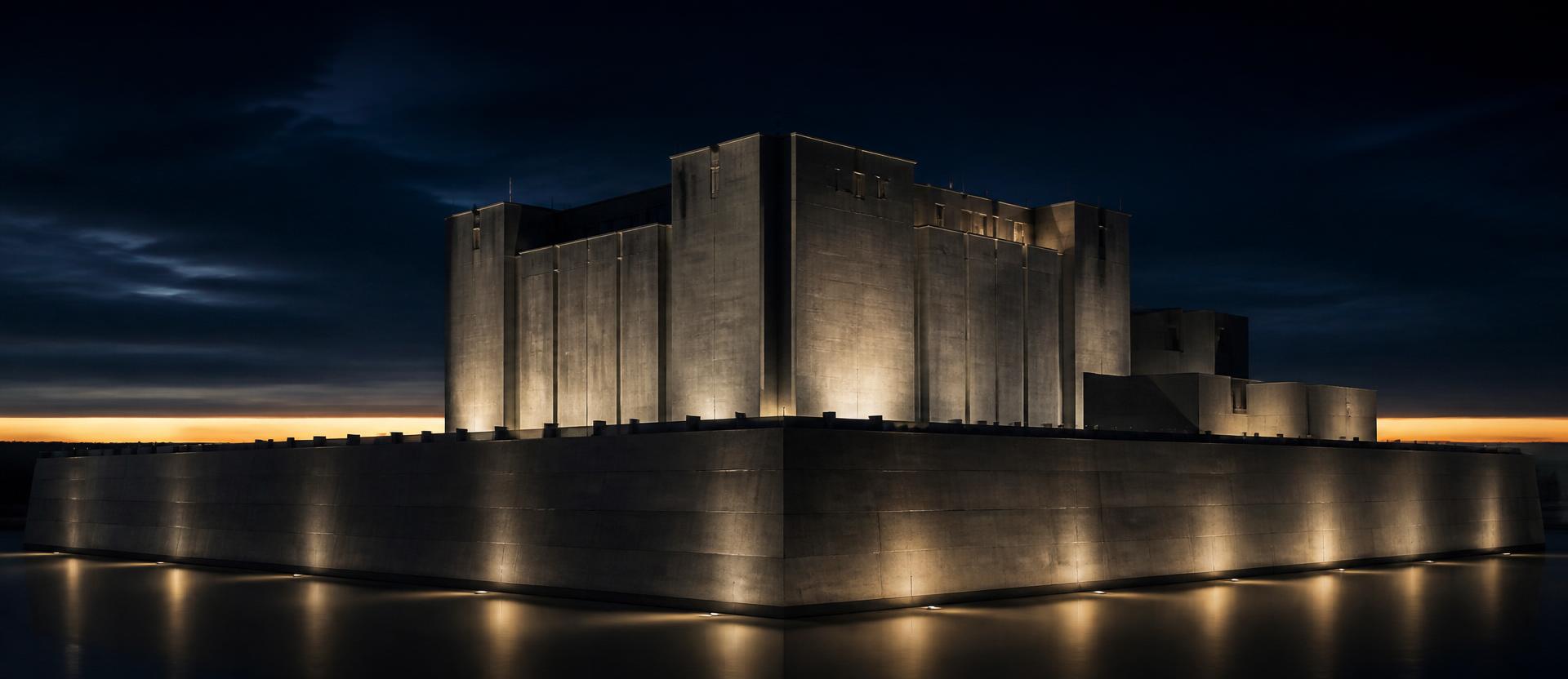 Sovereign fortified perimeter at dusk